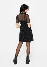 Callopistria Moth Print Denim Mini Apron Dress