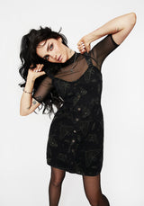 Callopistria Moth Print Denim Mini Apron Dress