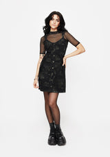 Callopistria Moth Print Denim Mini Apron Dress