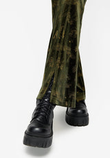 Faefire Foil Print Velour Split Slim Flare Trousers - Green