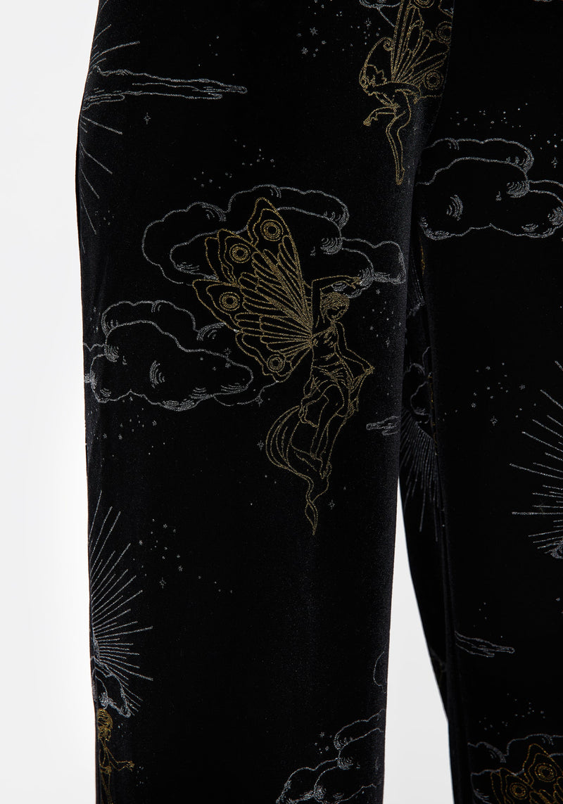 Adelina Folie Druck Velours Weit Bein Hosen