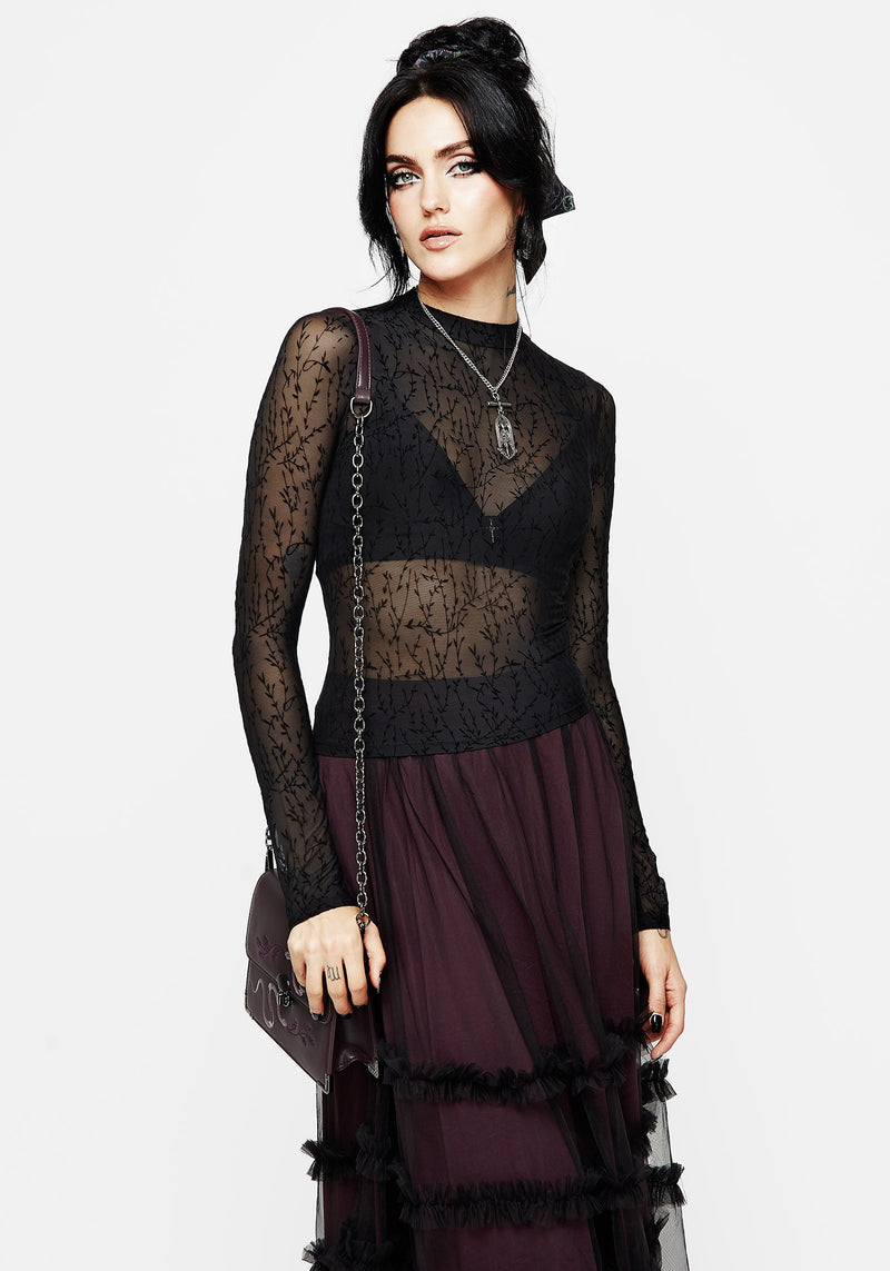 Bouquet Floral Flocked Velour Mesh Top