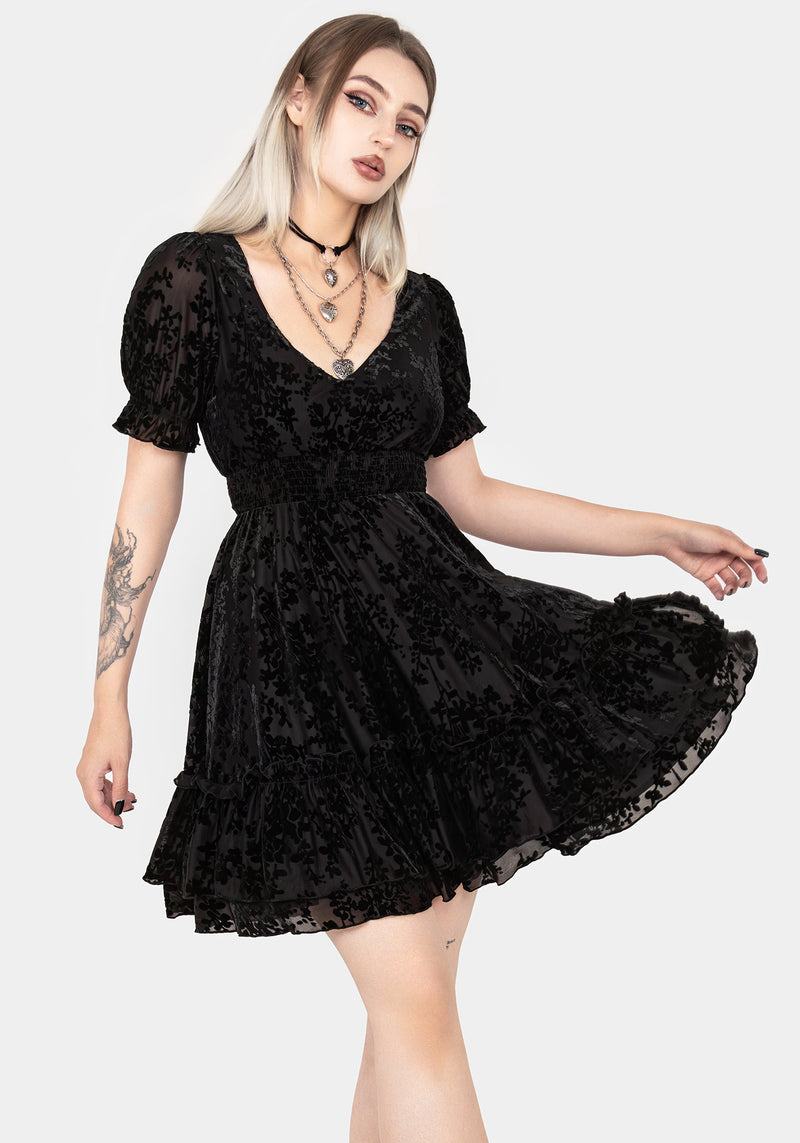 Lilias DevorÃ© Velour Mesh Tiered Mini Dress