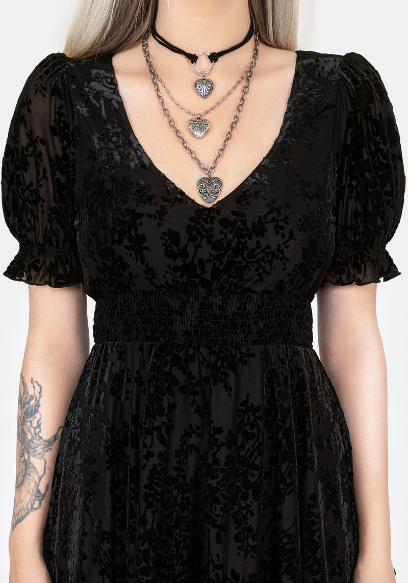 Lilias DevorÃ© Velour Mesh Tiered Mini Dress