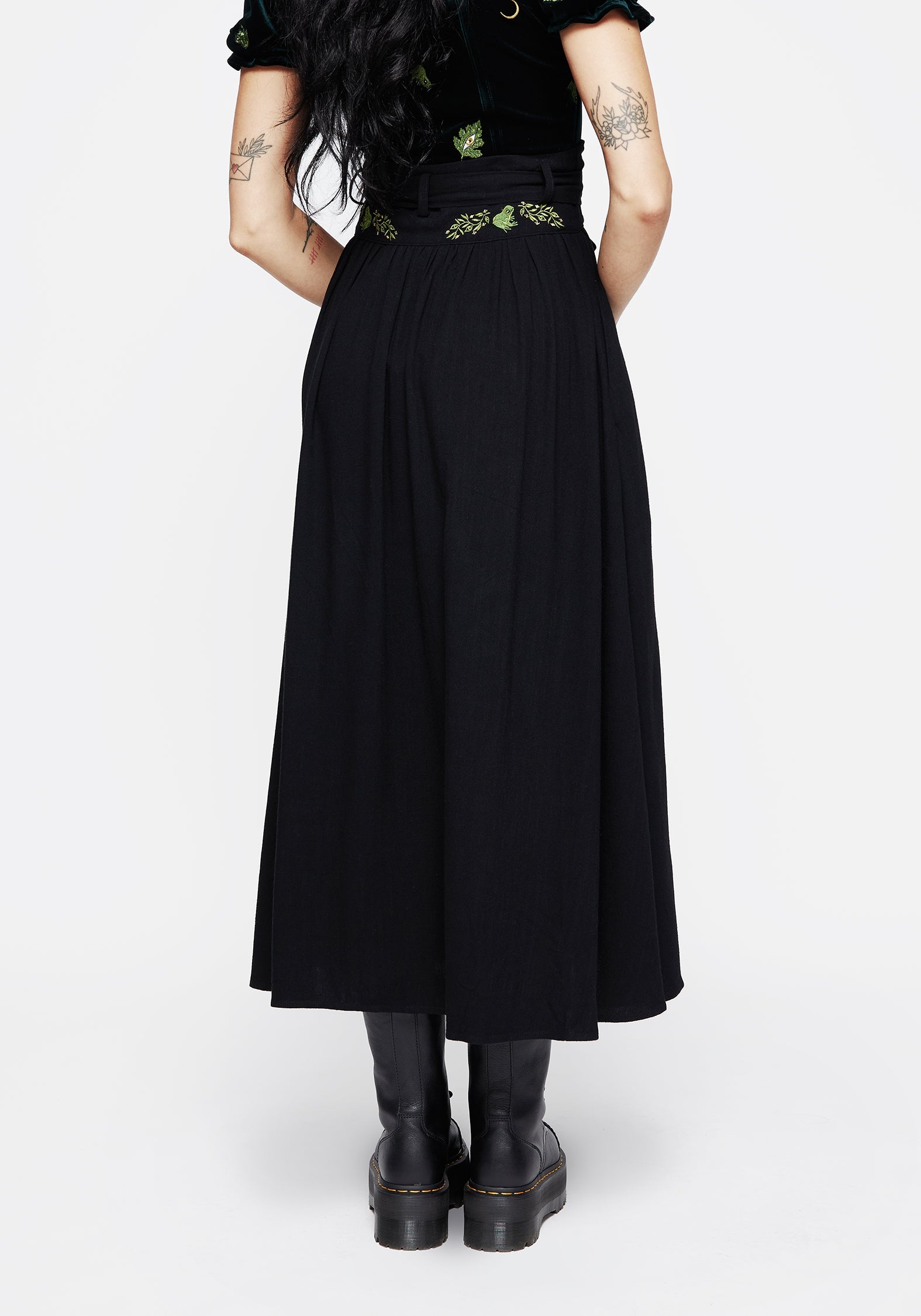 Disturbia | Swamplife Frog Embroidered Linen Blend High Waist