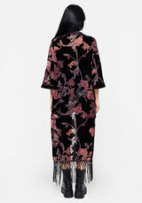 Waterlily Burnout Fringe Trim Longline Kimono