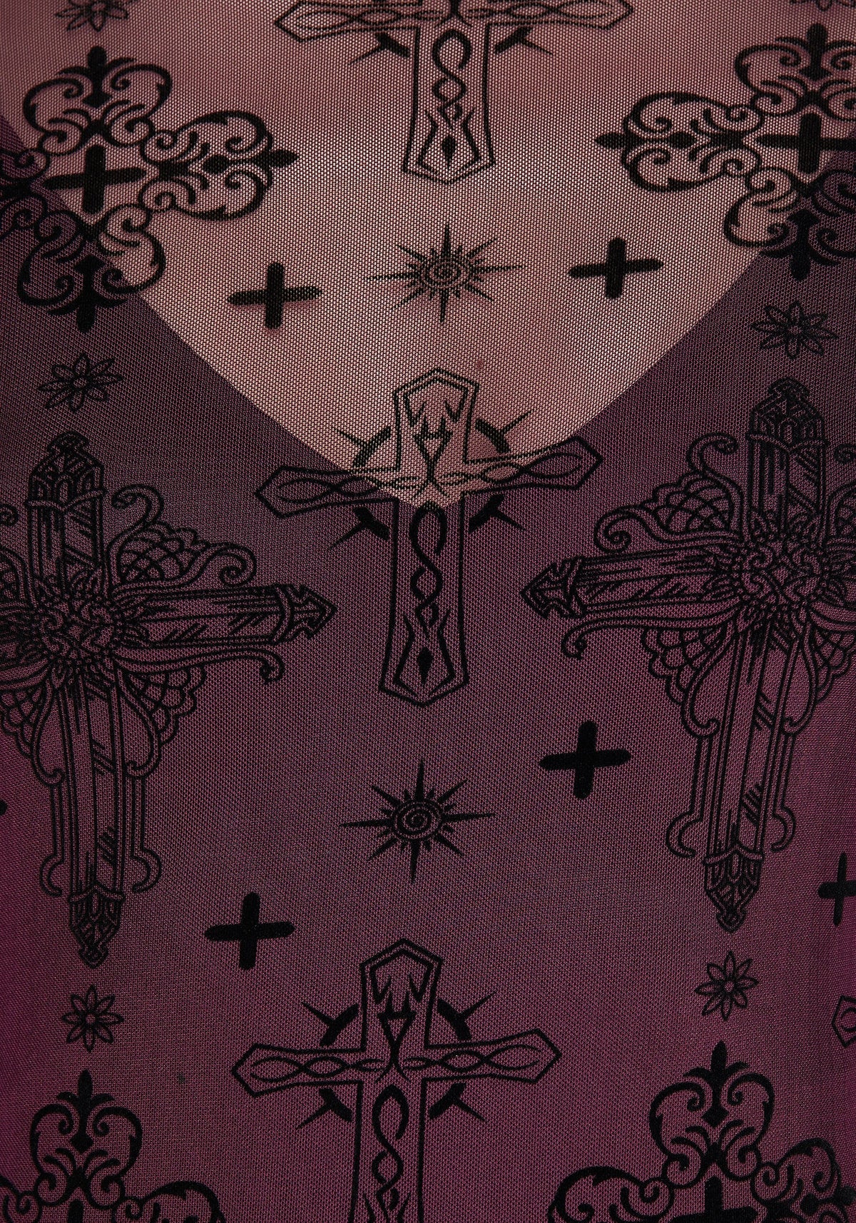 Priestess Flocked Mesh Maxi Dress - Purple