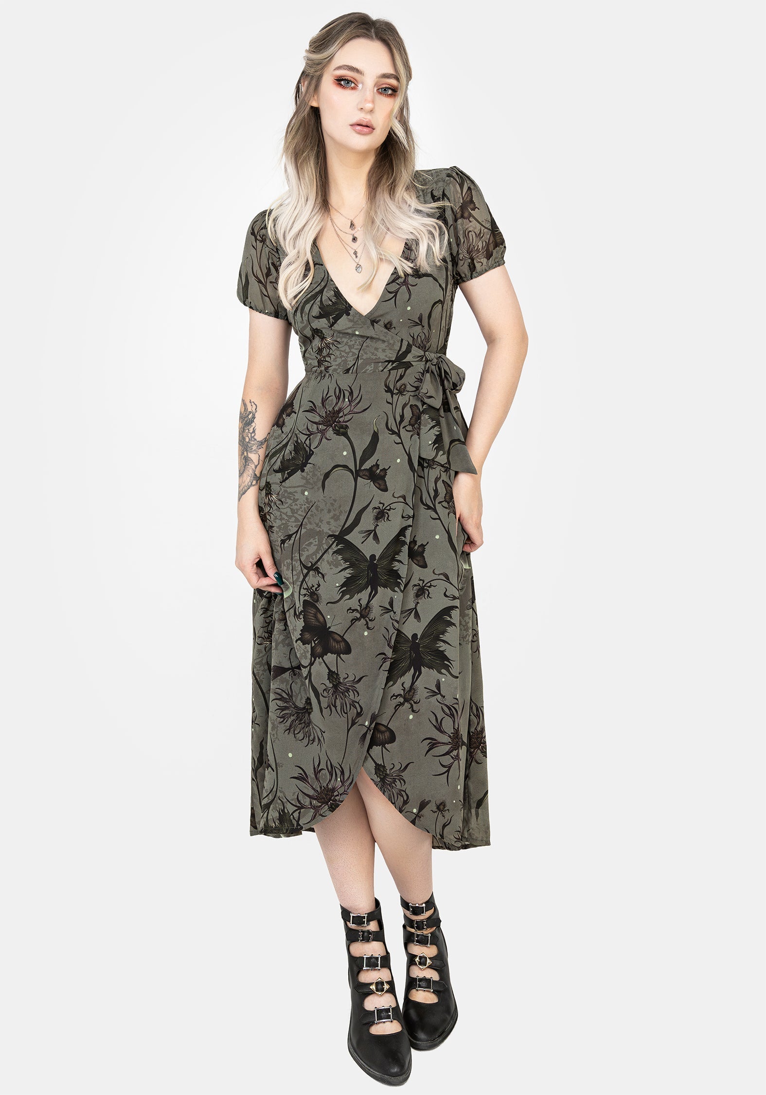 Disturbia | Gloriana Floral Print Chiffon Midaxi Wrap Dress