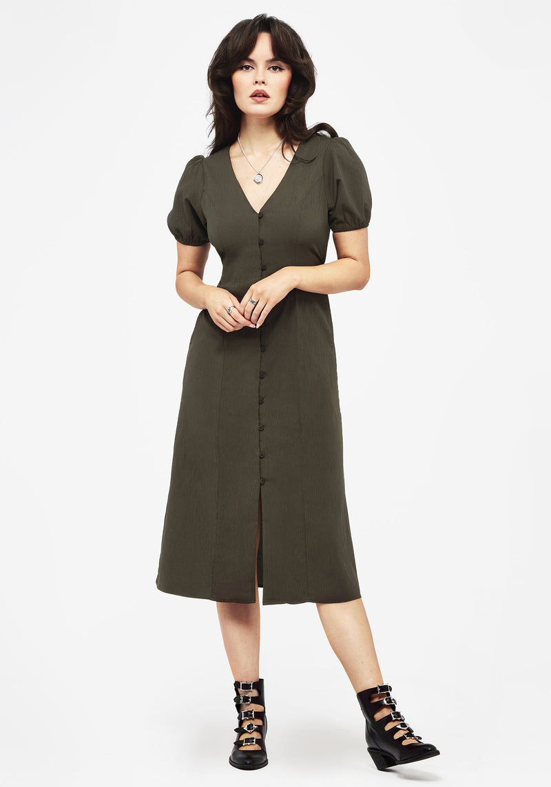 Rosette Button Up Midi Dress Disturbia Rosette Button Up Midi Dress Disturbia