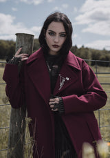Meltdown Oversized Coat with Brooch - Red