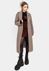 Gorgon BouclÃ© Longline Oversized Coat with Bee Brooch - Taupe