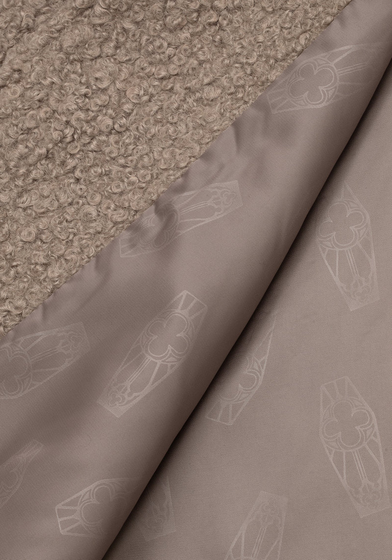 Gorgon BouclÃ© Longline Oversized Coat with Bee Brooch - Taupe