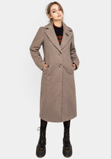 Gorgon BouclÃ© Longline Oversized Coat with Bee Brooch - Taupe