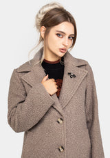 Gorgon BouclÃ© Longline Oversized Coat with Bee Brooch - Taupe