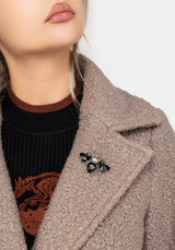 Gorgon BouclÃ© Longline Oversized Coat with Bee Brooch - Taupe