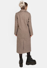 Gorgon BouclÃ© Longline Oversized Coat with Bee Brooch - Taupe