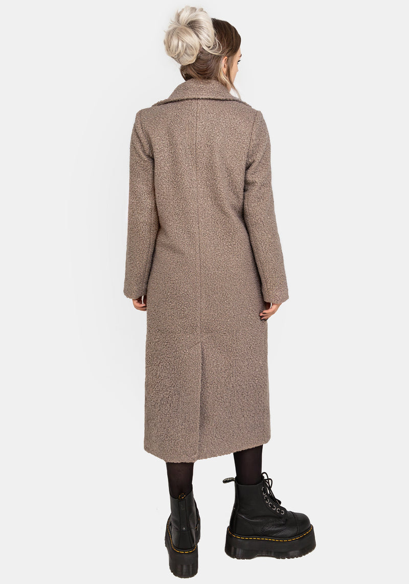 Gorgon BouclÃ© Longline Oversized Coat with Bee Brooch - Taupe