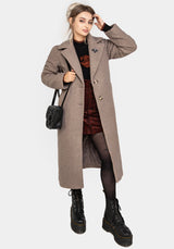 Gorgon BouclÃ© Longline Oversized Coat with Bee Brooch - Taupe