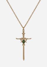 Galatine Green Stone Sword Necklace - Gold