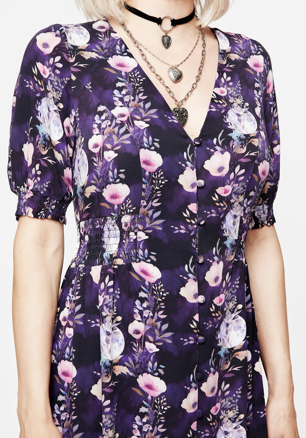 Socordia Floral Moon Ruched Waist Midaxi Dress