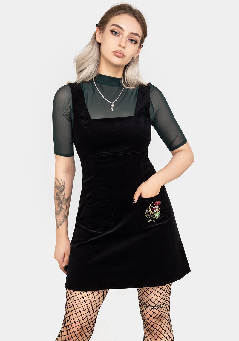 Disturbia Swamplife Embroidered Cord Mini Pinafore Dress Dresses