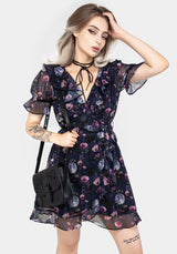 Socordia Floral Moon Chiffon Frill Wrap Mini Dress