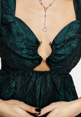 Tiffany Jacquard Puff Sleeve Mini Dress - Green