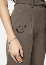 Hester Embroidered Tapered Trousers - Brown