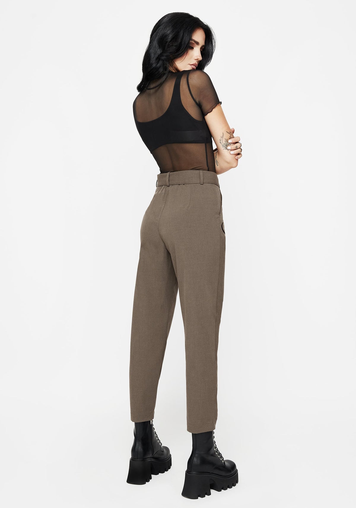 Hester Embroidered Tapered Trousers - Brown