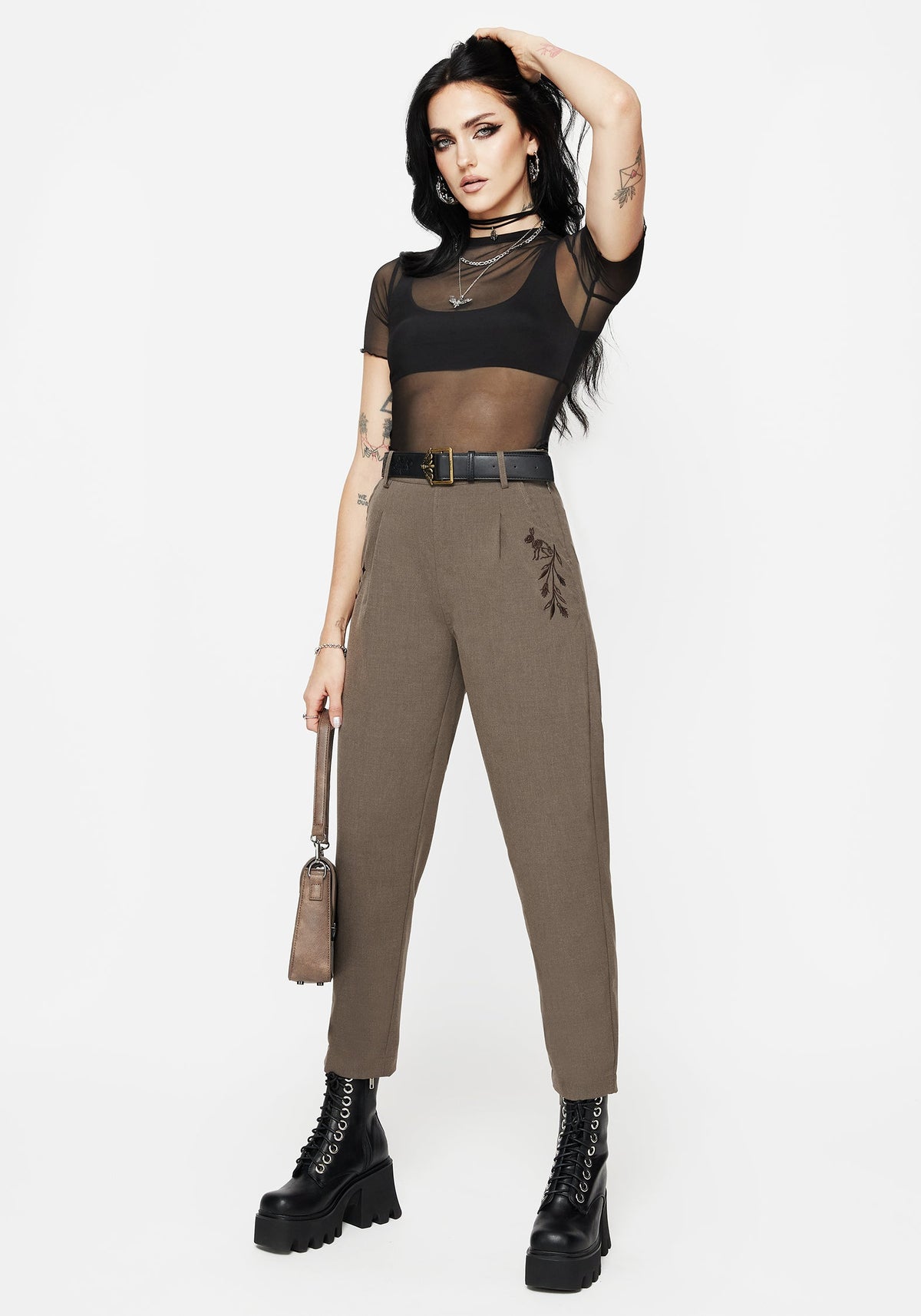 Hester Embroidered Tapered Trousers - Brown