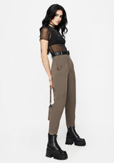 Hester Embroidered Tapered Trousers - Brown