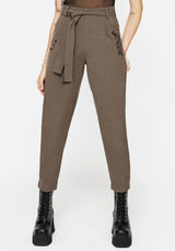 Hester Embroidered Tapered Trousers - Brown