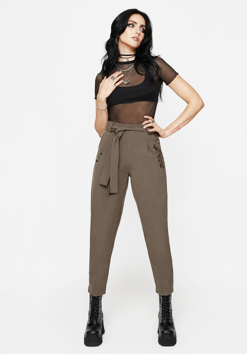 Hester Embroidered Tapered Trousers - Brown