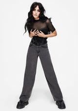 Nara Wide Leg Distressed Gothic Embroidery Jeans