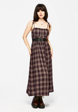 Adra Check Cami Tie Strap Midi Dress