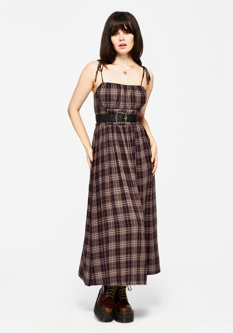 Adra Check Cami Tie Strap Midi Dress