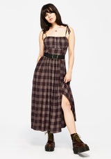 Adra Check Cami Tie Strap Midi Dress