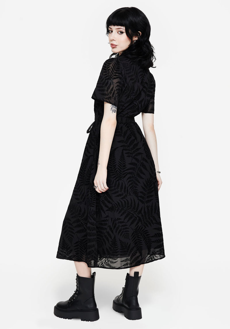 Lunafern Fern Printed Belted Midi Shirt Dress