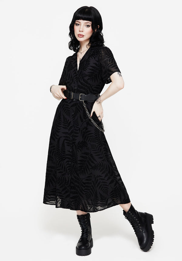 Lunafern Fern Printed Belted Midi Shirt Dress