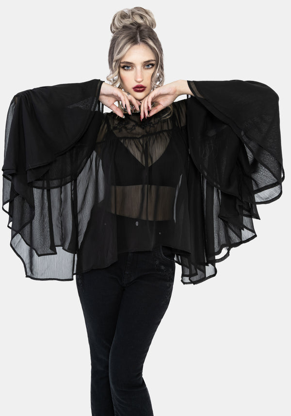 Noire Fluted Cuff Chiffon Blouse