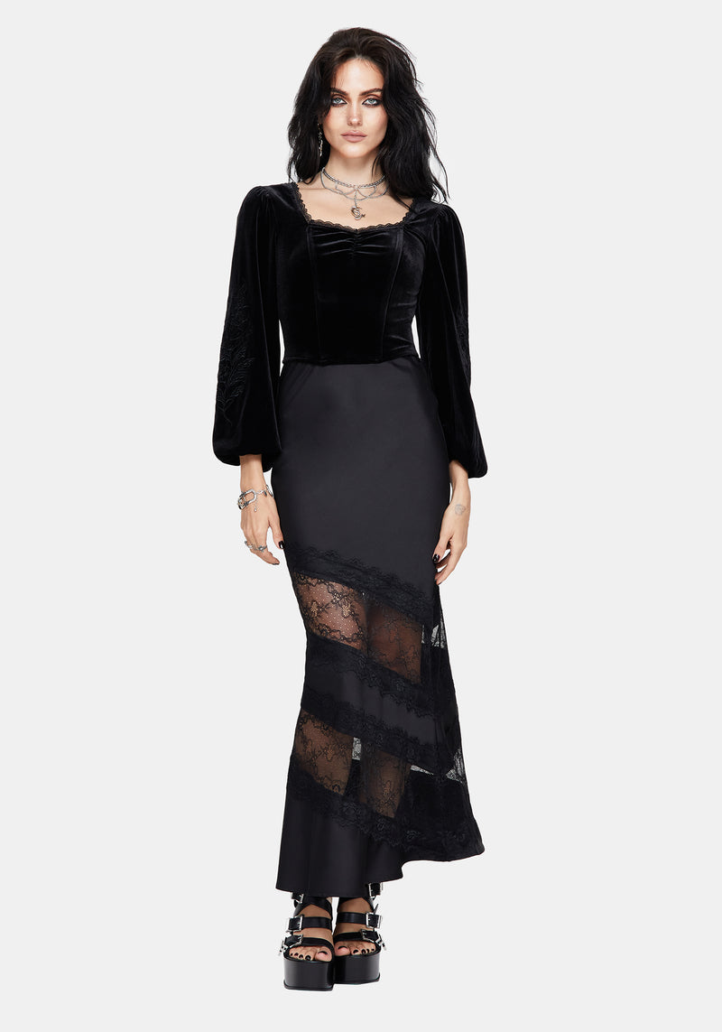 Onyx Lace Cut Out Maxi Skirt