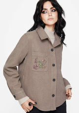 Cordelia Floral Frog Embroidered Pocket Front Shacket