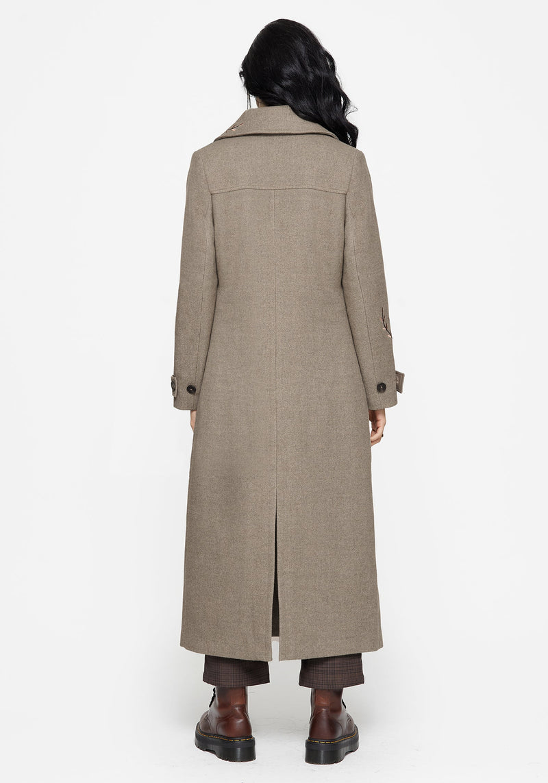 Valeria Floral Moth Embroidered Herringbone Longline Coat