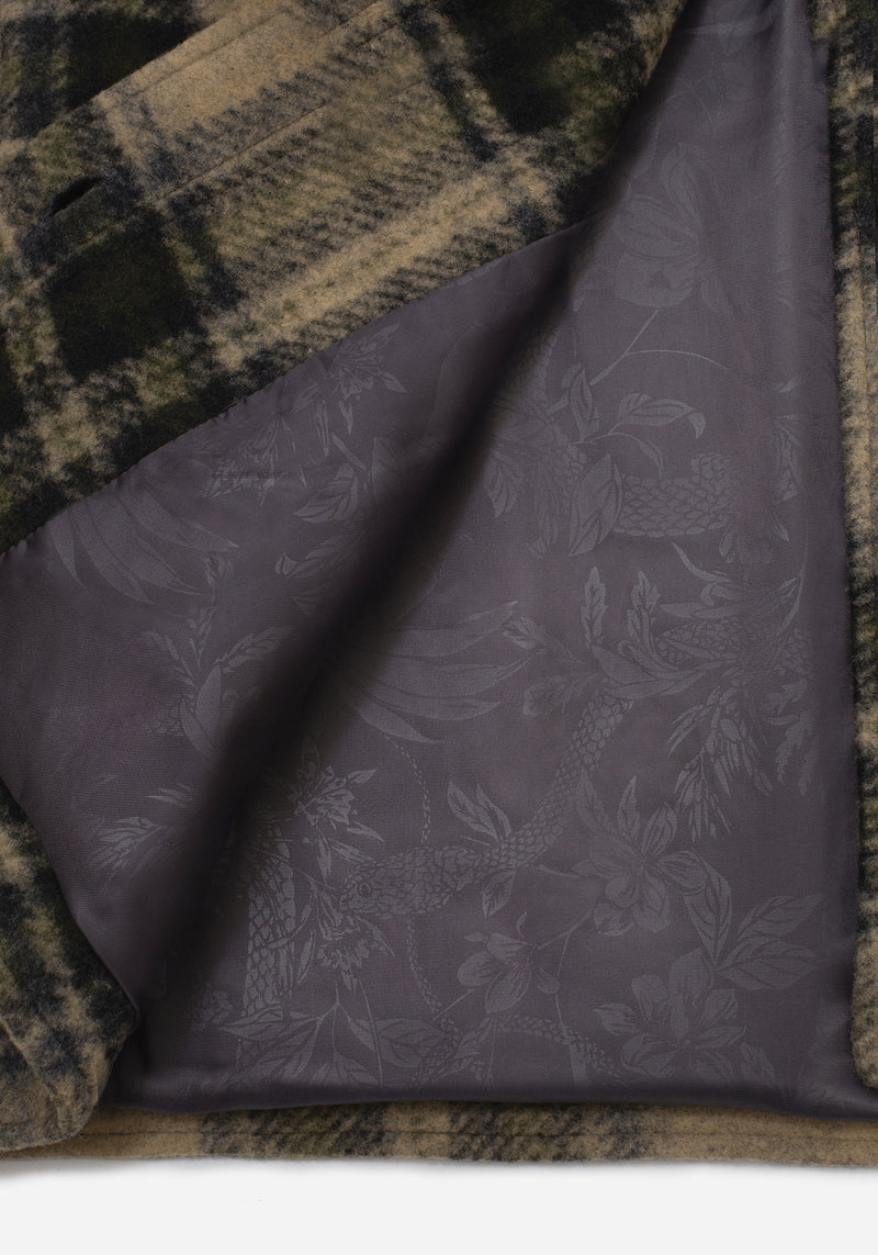 Trellis Hooded Pocket Check Shacket - Green