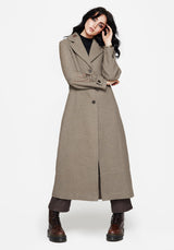 Valeria Floral Moth Embroidered Herringbone Longline Coat