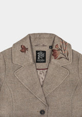 Valeria Floral Moth Embroidered Herringbone Longline Coat