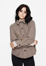 Cordelia Floral Frog Embroidered Pocket Front Shacket