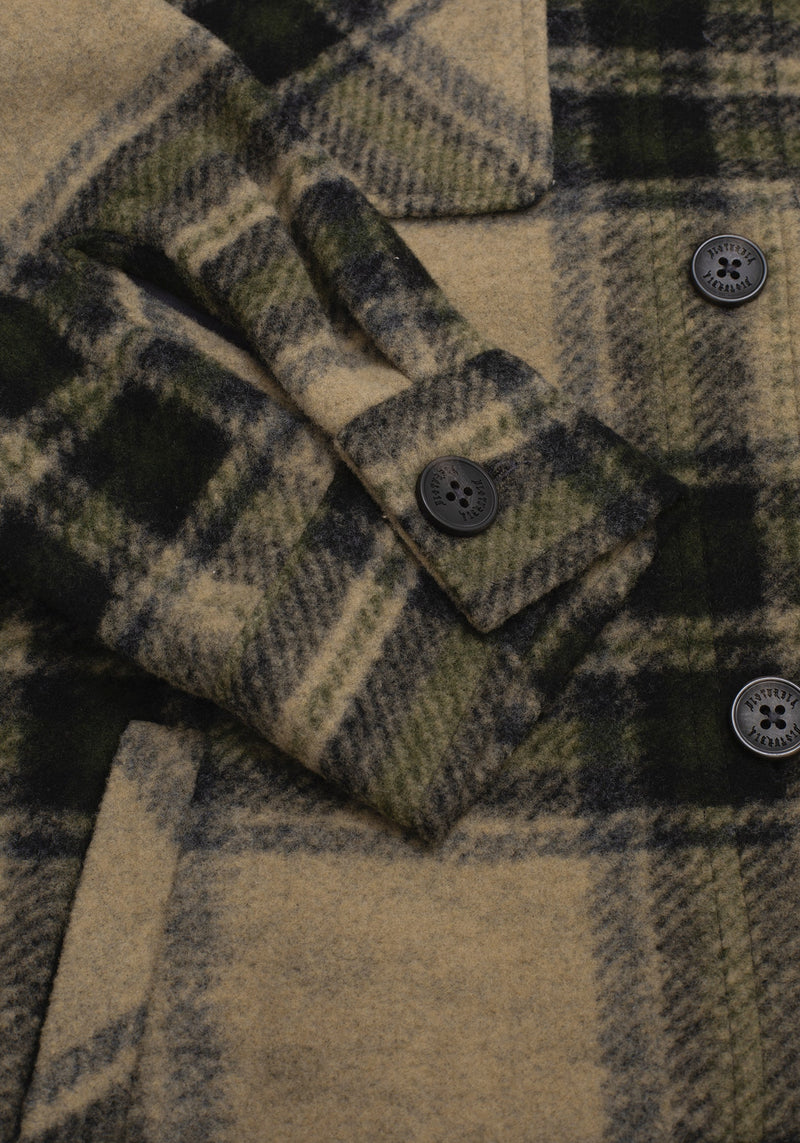 Trellis Hooded Pocket Check Shacket - Green