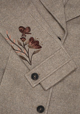 Valeria Floral Moth Embroidered Herringbone Longline Coat