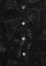 Callopistria Moth Print Denim Mini Apron Dress